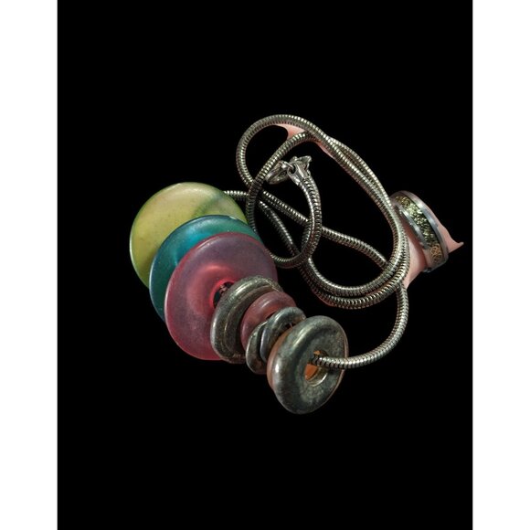 Rainbow And Silver Tone Slide Disc Charm Necklace - Picture 6 of 6